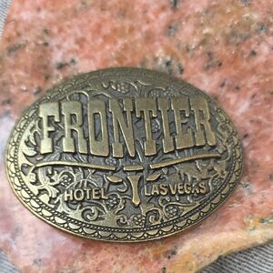 Vtg Frontier Hotel Las Vegas Belt Buckle Brass Metal USA Casino Nevada